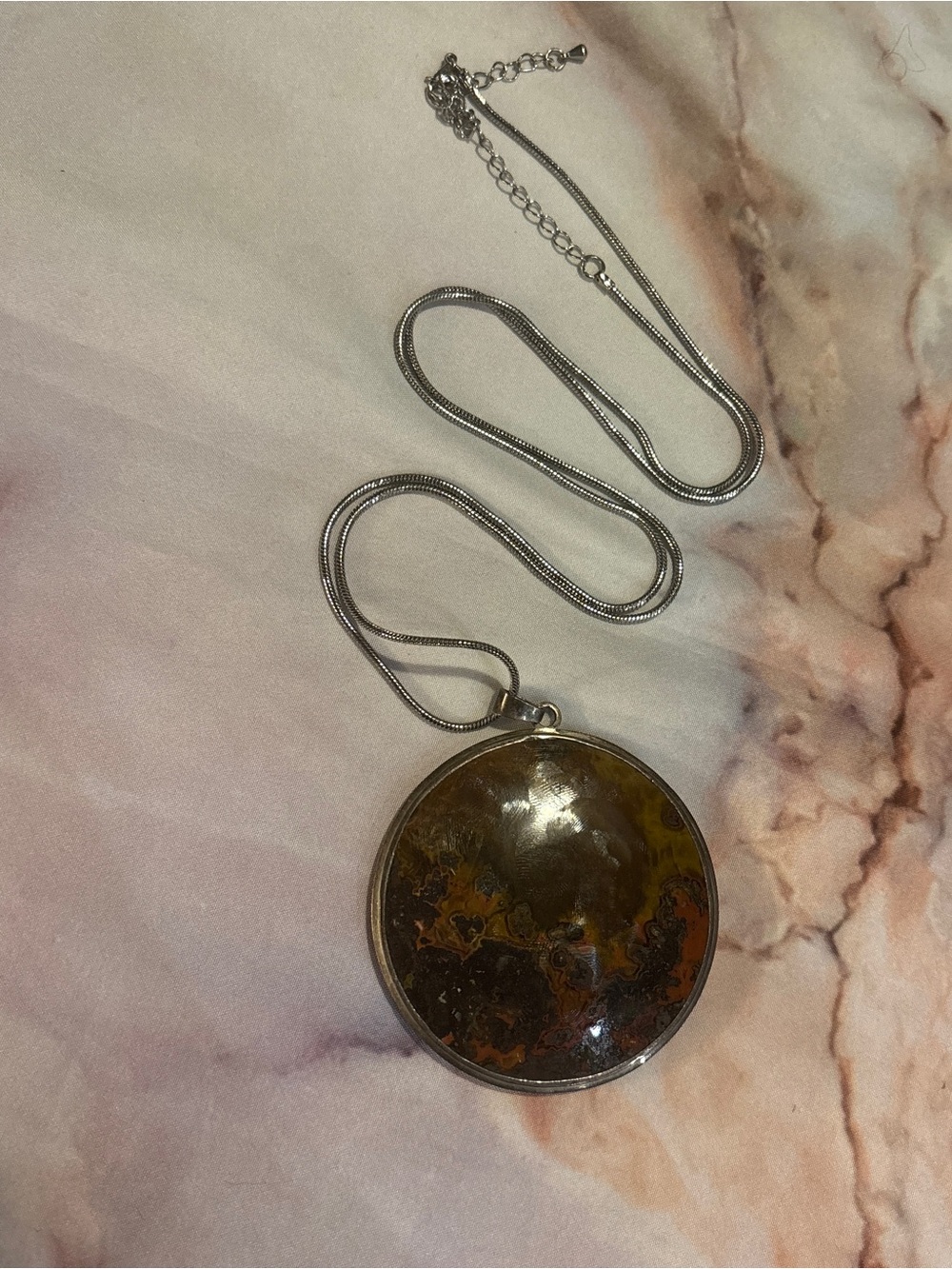 Silver-Tone Round Stone Pendant Necklace